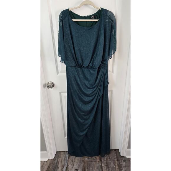 SNLY Short Sleeve Green Glitter Mesh Evening Gown Dress Size 18W - Picture 4 of 11
